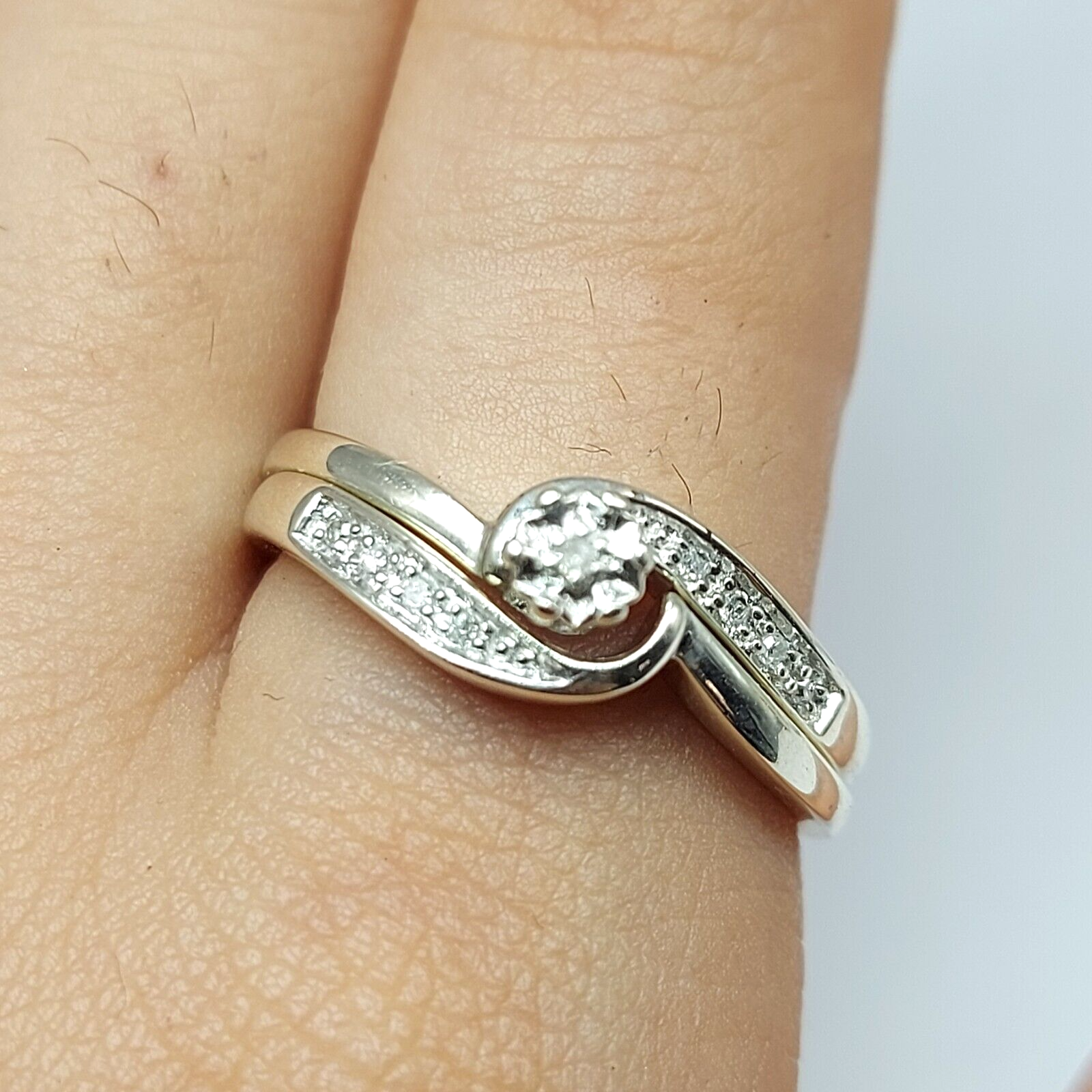 Ladies Rings White Gold 9ct (375, 9k) 9 Natural Diamonds Engagement Ring Set
