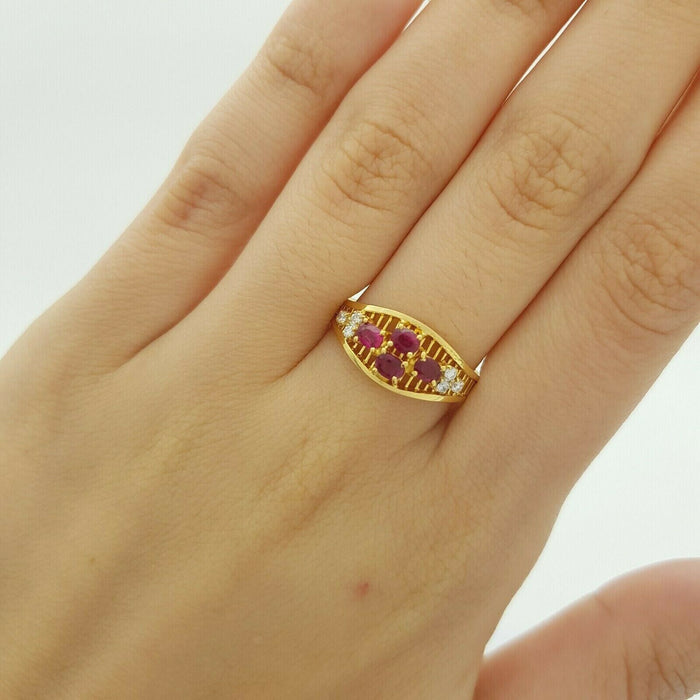 Ladies Ring 14ct (585, 14K) Yellow Gold Ruby & Diamond Dress Ring