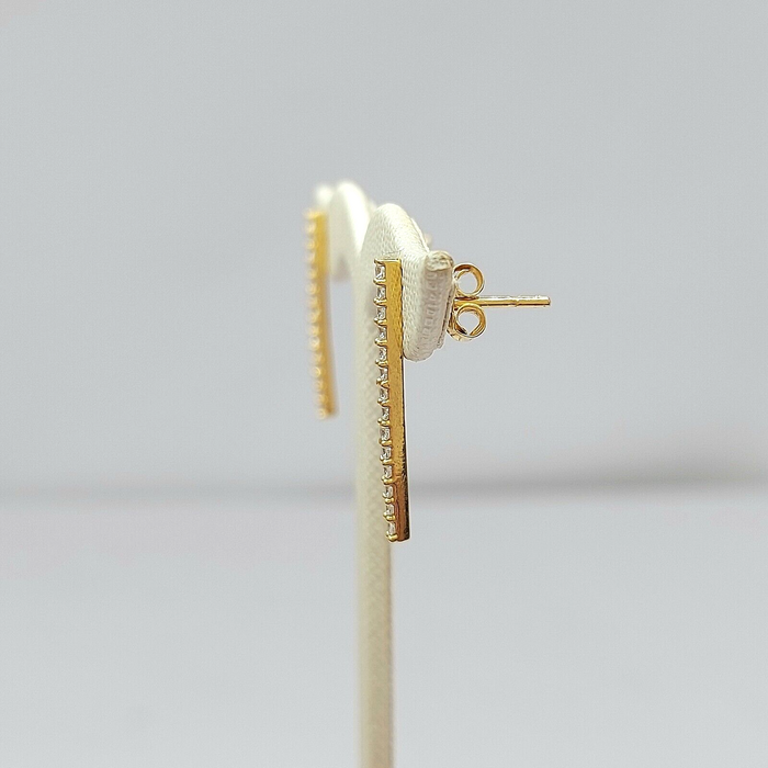 Ladies Earrings 14ct (585,14K) Yellow Gold Drop Diamantes Channel Setting Studs