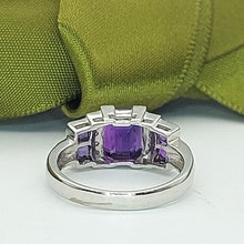 Load image into Gallery viewer, Ladies Ring 9ct (375, 9K) White Gold Natural Amethyst &amp; Diamond(8pts) Dress Ring
