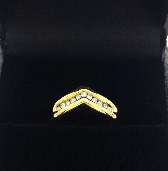 Ladies Ring 9ct (375, 9K) Yellow Gold V Shape Curve Style (0.26ct) Diamond Ring