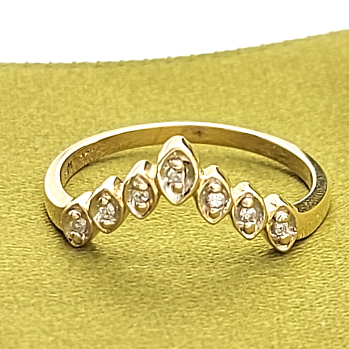 Ladies Ring 9ct (375, 9K) Yellow Gold & Diamond Chip Wishbone Ring