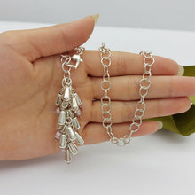 Load image into Gallery viewer, MHJ Ladies Necklace Sterling Silver(925) Circle Link &amp; Droplets Pendant Necklace
