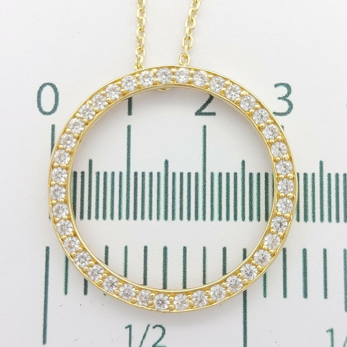 Ladies Necklace 14ct (585,14K) Yellow Gold Diamante Circle Pendant Necklace