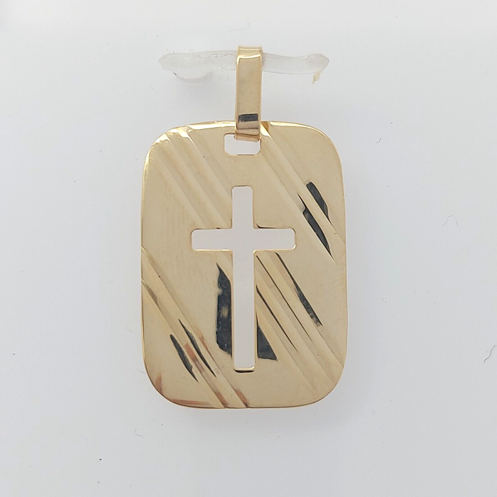 Unisex Yellow Gold 9ct (375, 9K) High Quality Etched Cut-Out Cross Pendant