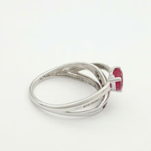 Load image into Gallery viewer, Ladies Ring 9ct (375,9K) White Gold Created Ruby &amp; Diamond Chip Heart Dress Ring
