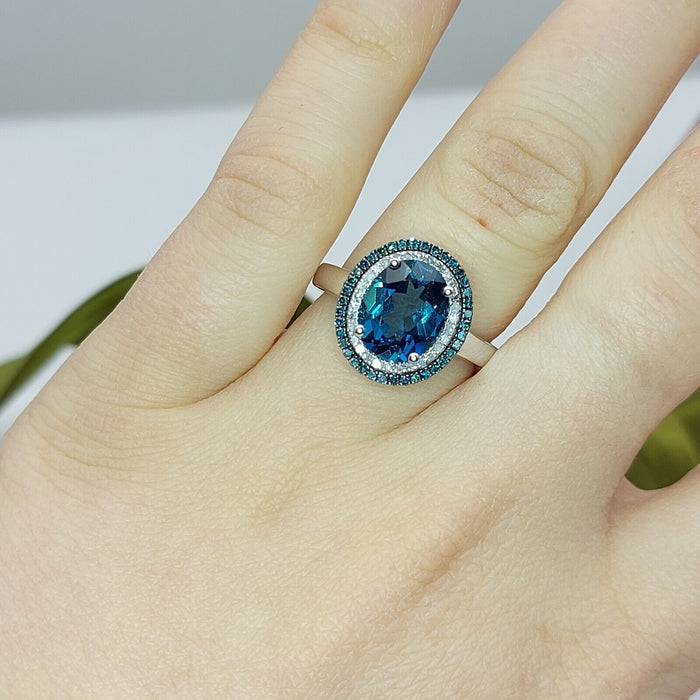 Ladies Dress Ring 14ct (585, 14K) White Gold Created Tourmaline & Diamond Ring