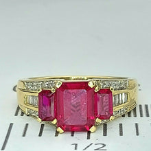 Load image into Gallery viewer, Ladies Ring 9ct (375, 9K) Yellow Gold Created Ruby &amp; Diamond (25pts) Dress Ring
