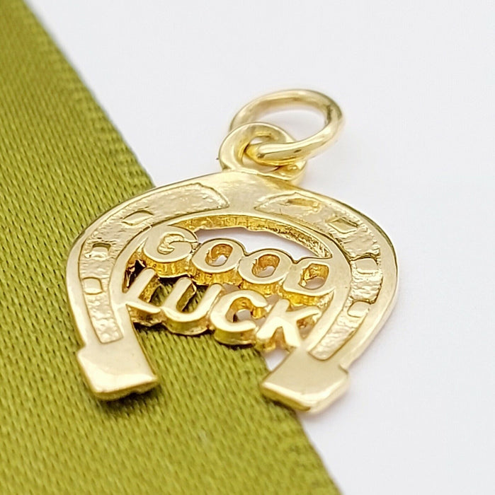 Ladies Pendant 9ct (375,9K) Real Yellow Gold 'Good Luck' Horseshoe Pendant