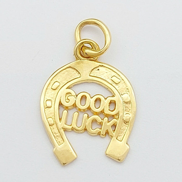 Ladies Pendant 9ct (375,9K) Real Yellow Gold 'Good Luck' Horseshoe Pendant