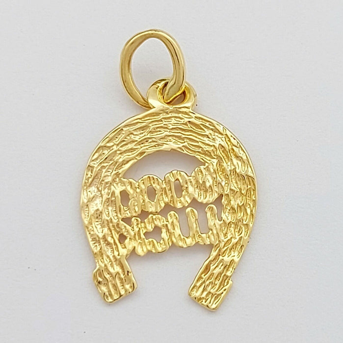 Ladies Pendant 9ct (375,9K) Real Yellow Gold 'Good Luck' Horseshoe Pendant