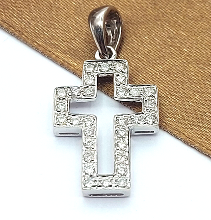 Ladies White Gold 18ct(750,18K) Natural (0.15ct) Diamond Religious Cross Pendant