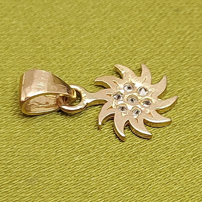 Ladies Yellow Gold 18ct (750, 18K) Small Sun Burst Diamante Pendant
