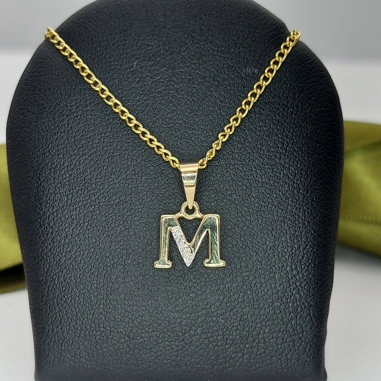 Ladies Pendant 9ct (375, 9K) Yellow Gold 'M' Diamond Chip Pendant