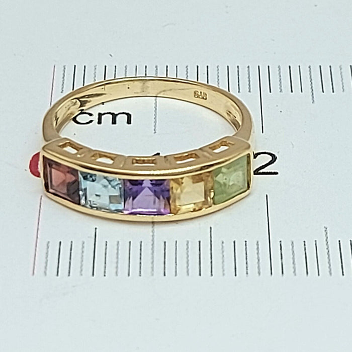 Ladies Yellow Gold 9ct (375, 9K) Multicolored Channel-Set Gemstone Stacker Ring
