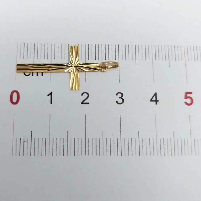 Ladies Yellow Gold 9ct (375, 9K) Italian Starburst Diamond Cut Cross Pendant