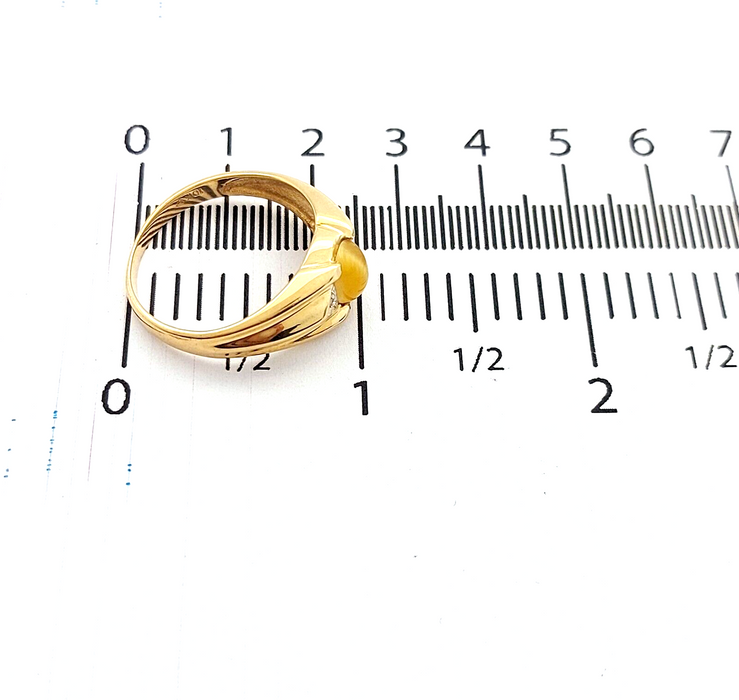 Unisex 10ct (417, 10K) Yellow Gold Light Tiger's Eye Stone & Diamond Chip Ring