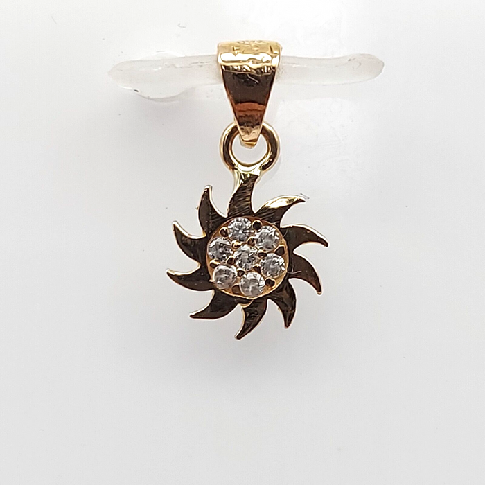 Ladies Yellow Gold 18ct (750, 18K) Small Sun Burst Diamante Pendant