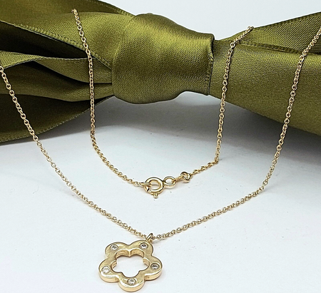 Ladies Yellow Gold 9ct (375,9K) Unique Diamante Flower Chain Necklace