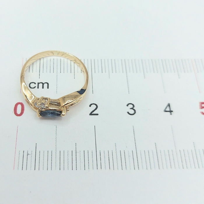 Ladies Yellow Gold 14ct (585,14k) Natural Sapphire & Diamonds (12pts) Dress Ring