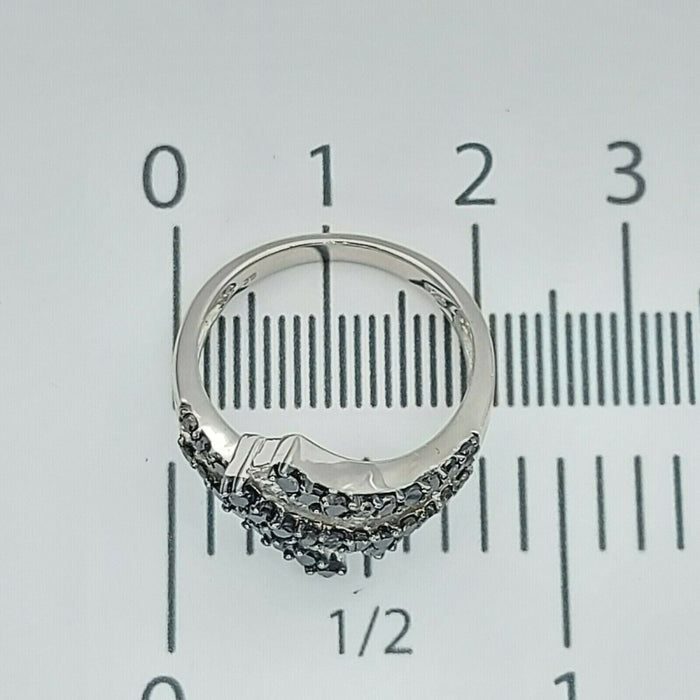 Ladies Ring Silver(925) Natural Black & Clear (1.00ct) Diamond Swirl Bypass Ring