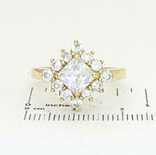 Load image into Gallery viewer, Ladies Ring 9ct (375, 9K) Yellow Gold Square Diamante Dress Ring
