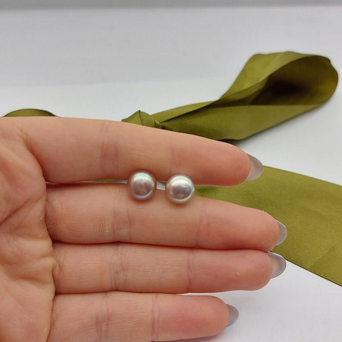 Ladies Silver (925) Silver Round Purple Pearl Stud Earrings