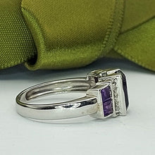 Load image into Gallery viewer, Ladies Ring 9ct (375, 9K) White Gold Natural Amethyst &amp; Diamond(8pts) Dress Ring
