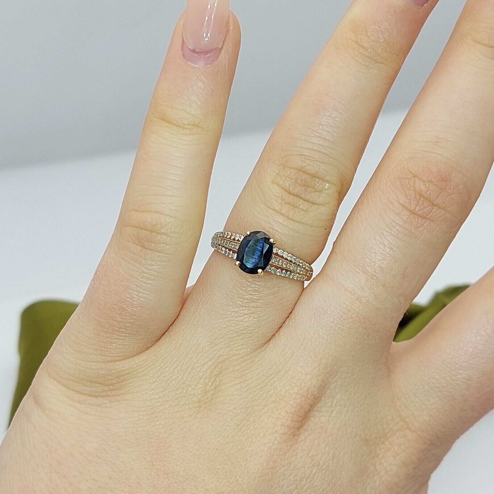 Ladies Ring 14ct (585, 14K) Yellow Gold Sapphire & Diamond Dress Ring