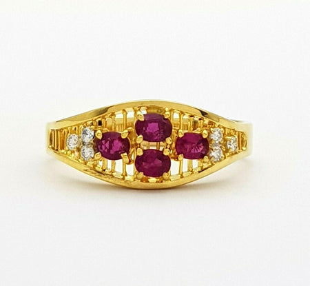 Ladies Ring 14ct (585, 14K) Yellow Gold Ruby & Diamond Dress Ring