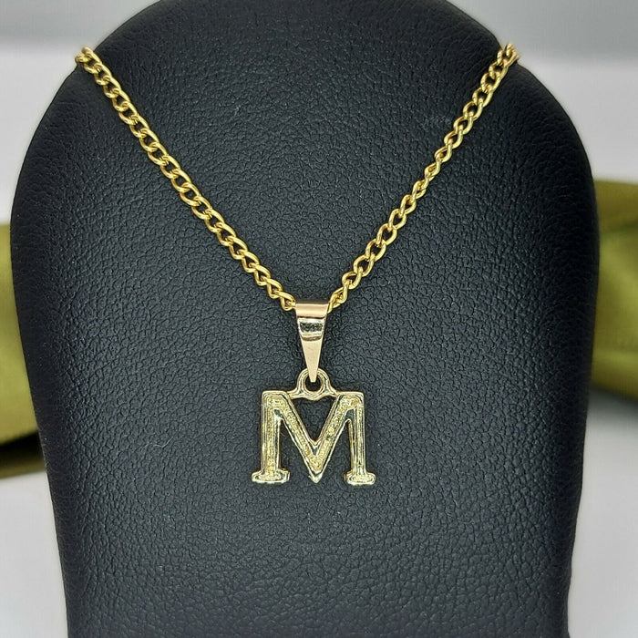 Ladies Pendant 9ct (375, 9K) Yellow Gold 'M' Diamond Chip Pendant