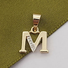 Load image into Gallery viewer, Ladies Pendant 9ct (375, 9K) Yellow Gold &#39;M&#39; Diamond Chip Pendant
