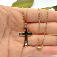Load image into Gallery viewer, Ladies Necklace 9ct (375, 9K) Yellow Gold Box Chain Cross Pendant Necklace
