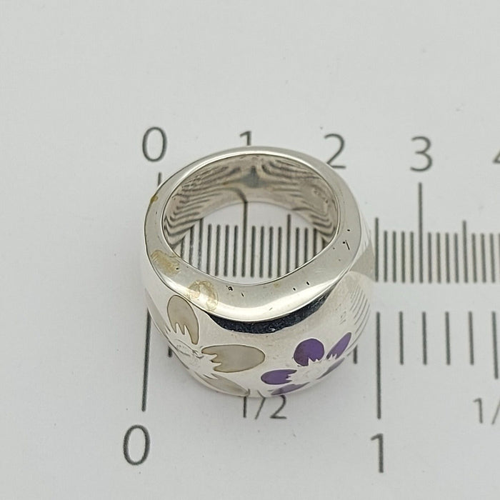 Unisex Ring Silver (925) Thick Band Flower Dress Ring