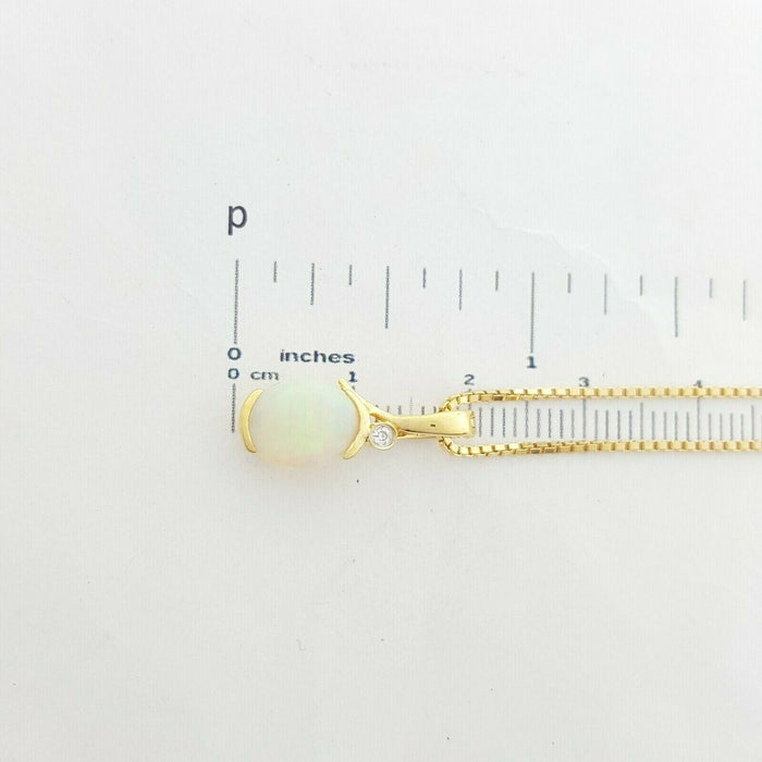 Ladies Necklace 14ct (585, 14K) Yellow Gold Natural Opal & Diamond Chip Pendant