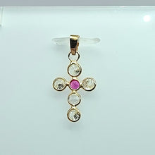 Load image into Gallery viewer, Ladies Yellow Gold 18ct (750, 18K) Diamantes and Created Ruby Cross Pendant
