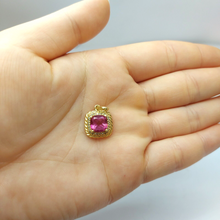Load image into Gallery viewer, Ladies Yellow Gold 14ct (585,14k) Pink Sapphire &amp; Diamonds Halo Pendant
