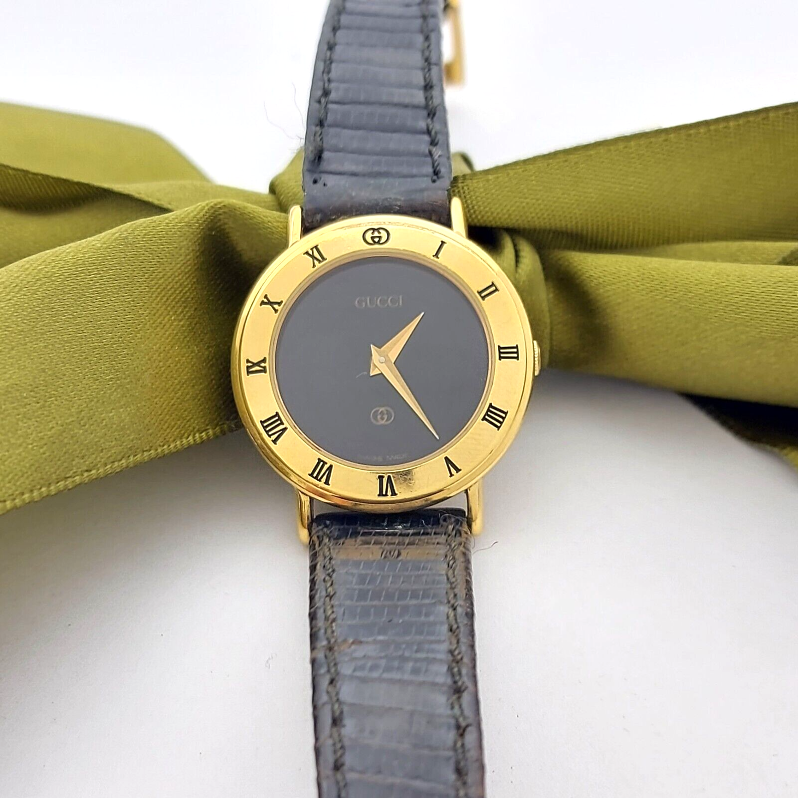 Gucci 3000L Quartz Ladies Watch 25mm Yellow Gold Crocodile Skin