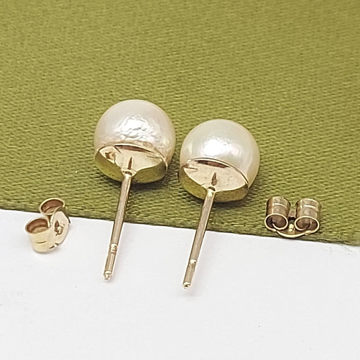 Ladies Earrings Yellow Gold 9ct (375,9k) Handmade Solitaire Natural Pearl Studs