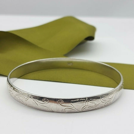 925 Sterling Silver Unique Filigree Thick Patterned Bangle