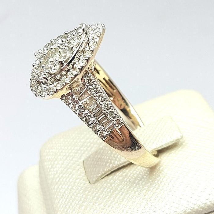 Ladies Yellow Gold 9ct (375, 9k) Teardop Engagement Diamond (1.39ct) Ring W/ Val