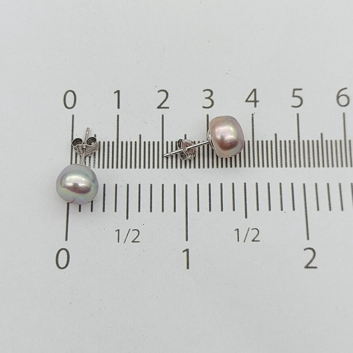 Ladies Silver (925) Silver Round Purple Pearl Stud Earrings