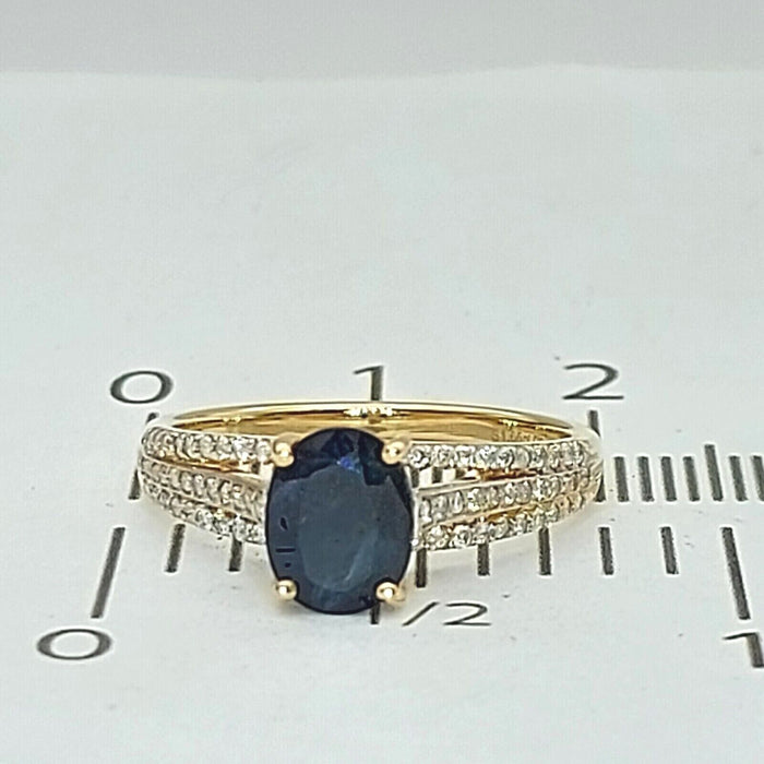 Ladies Ring 14ct (585, 14K) Yellow Gold Sapphire & Diamond Dress Ring