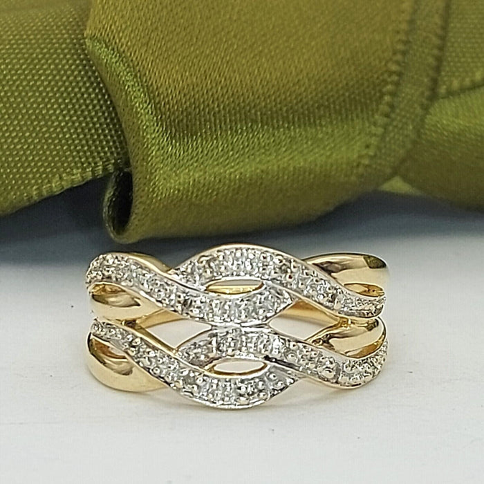 Ladies Ring 9ct (375, 9K) Yellow Gold Natural Diamond (10pts) Dress Ring