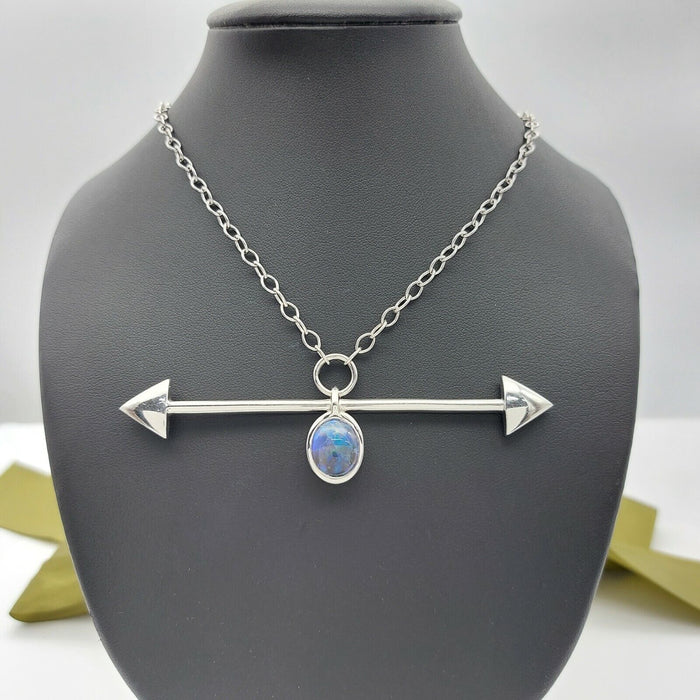 Ladies Necklace 925 Silver Anchor Chain with Opal Arrow Pendant Necklace