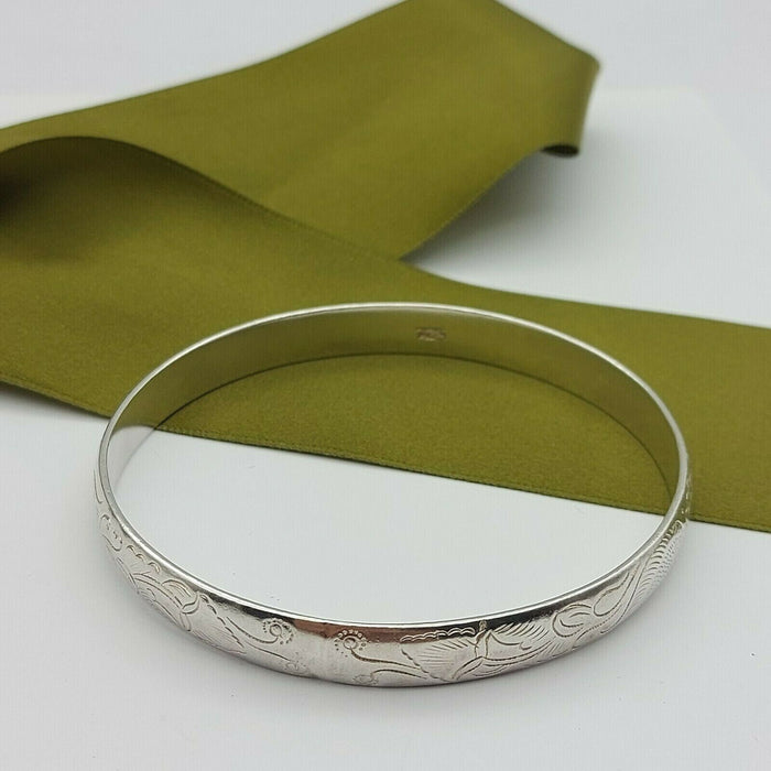 925 Sterling Silver Unique Filigree Thick Patterned Bangle