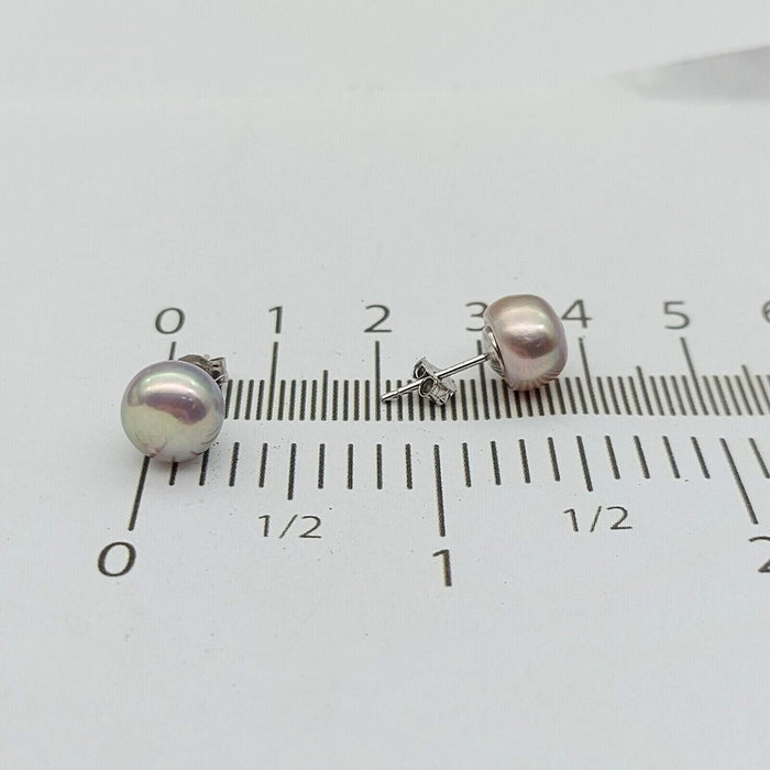 Ladies Silver (925) Silver Round Purple Pearl Stud Earrings