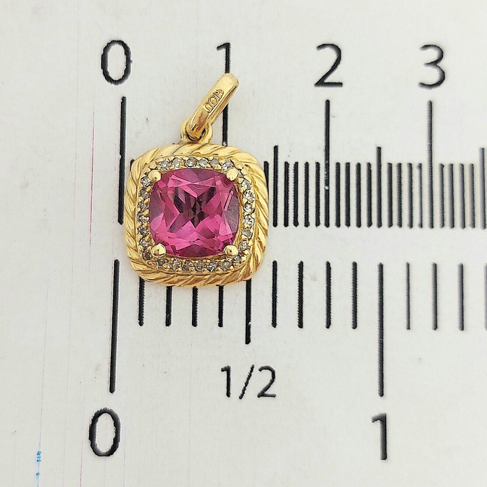 Ladies Yellow Gold 14ct (585,14k) Pink Sapphire & Diamonds Halo Pendant