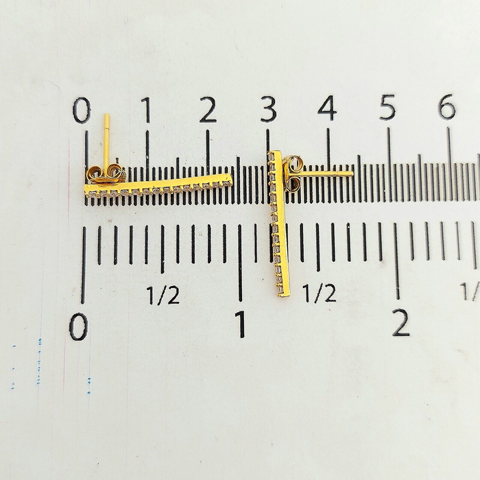 Ladies Earrings 14ct (585,14K) Yellow Gold Drop Diamantes Channel Setting Studs