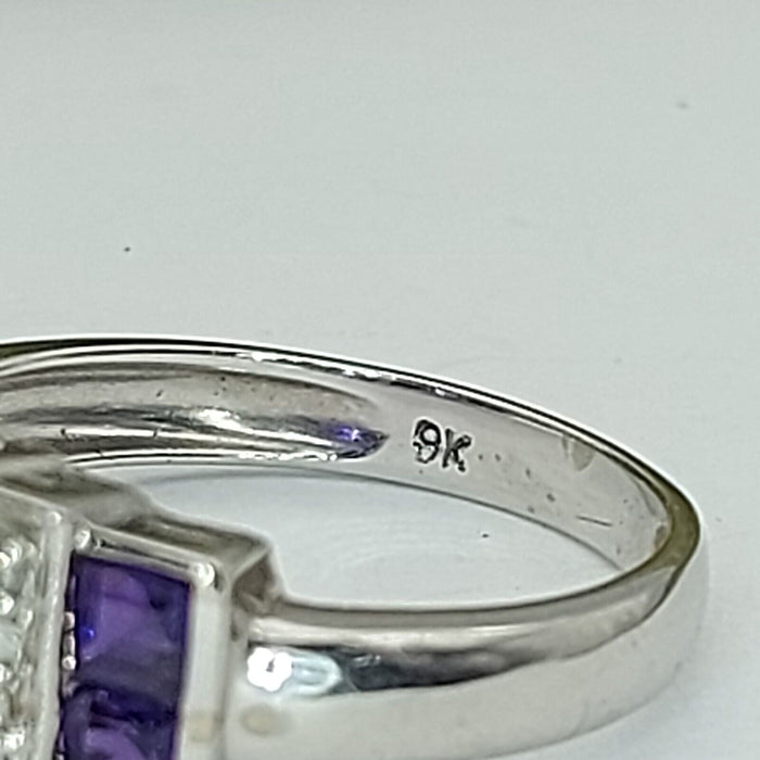Ladies Ring 9ct (375, 9K) White Gold Natural Amethyst & Diamond(8pts) Dress Ring